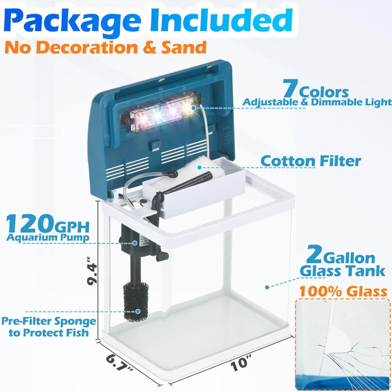 Aquarium en verre 2 gallons Taniusa