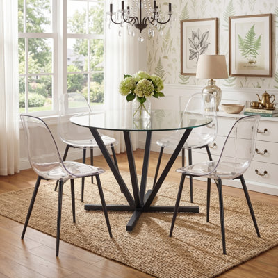 Ensemble de table de salle à manger 45,2 po en verre pour 4, ensemble de 5 pièces de coin-repas pour petits espaces, appartements, coins repas, noir, transparent + noir