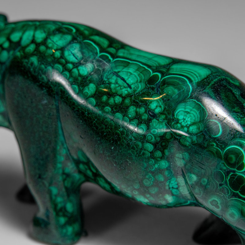 Genuine Polished Malachite Rhino Carving (196.6 Grams)
