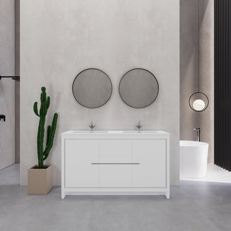 Eden 60" Double Sink Bathroom Vanity Set, Gloss White