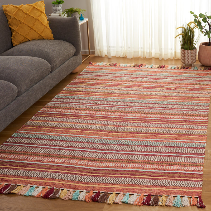 Tapis rayé en coton tissé à la main Montauk, Rectangle 5 pi x 8 pi