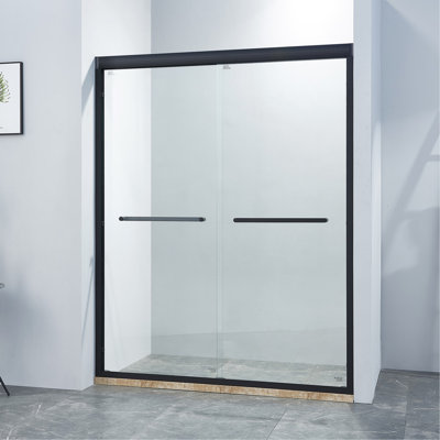 56-60"W X 75"H Double Sliding Shower Door, Aluminium Alloy Frame In Matte Black, 1/4" (6Mm) Thick SGCC Tempered Clear Glass.