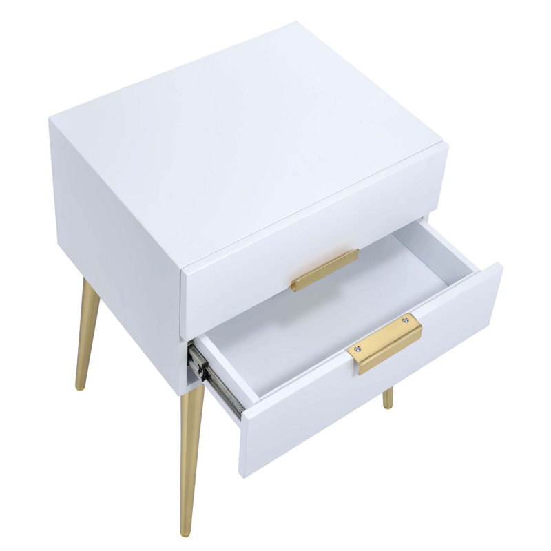 Table d'appoint avec 2 tiroirs, Blanc