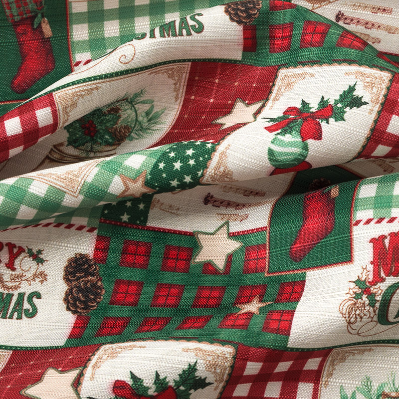 Jackelin Christmas Holiday Patchwork 52'' W Kitchen Curtain in White
