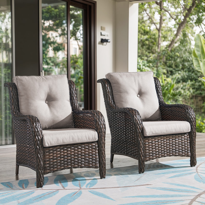 Wendye Wicker Patio Club Chairs With Olefin Weather-Resistant Cushions, Beige, Brown