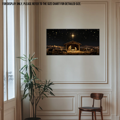 Grande crèche de Noël, reproduction d'art sur toile, affiche de Marie et Joseph, peinture spirituelle prête à être suspendue, œuvre d'art de Noël, 24 po x 48 po