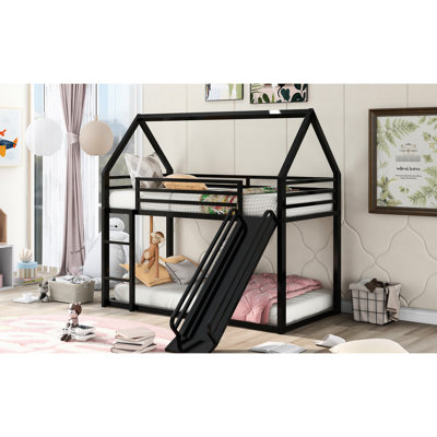 Black Metal Twin Over Bunk Bed With House Appeal - & Safe Frame Black, Stylish Practical