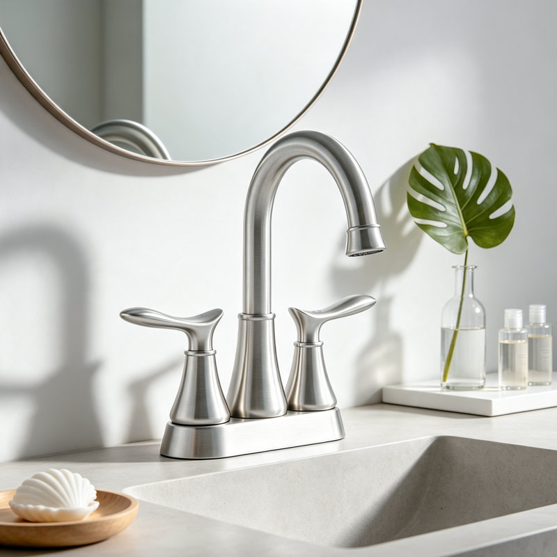4" Centerset Double Handle Bathroom Vanity Sink Faucet with Pop-Up Drain and Supply Lines, Brushed Nickel