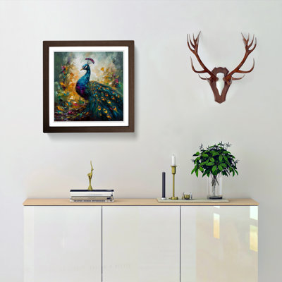 Peacock Palette Knife Painting No.1 - Single Picture Frame Print on Wood