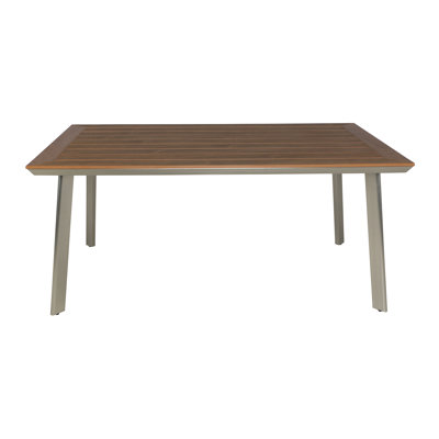 Modern Faux Wood Top Dining Table - Rust Aluminum Base, Backyard & Patio Use, Seats 6, 35.82 In. W X 28.25 H 64.13 D Wood-Topped Rust- Construction, Table, 6, In