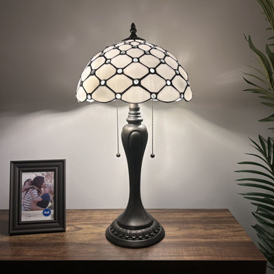 Halden Tiffany Style Table Lamp White Stained Glass LED Bulbs Included 22" H x 12" W x 12" D