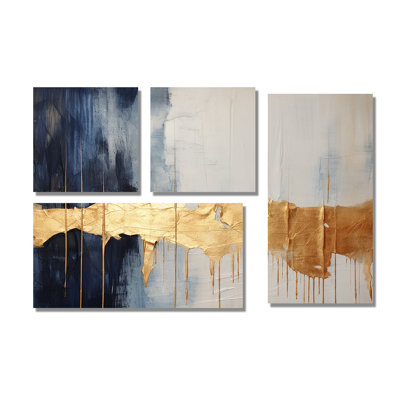 Waves Of Joy Minimal Nova Blue I - Peinture abstraite, art mural 4 pièces