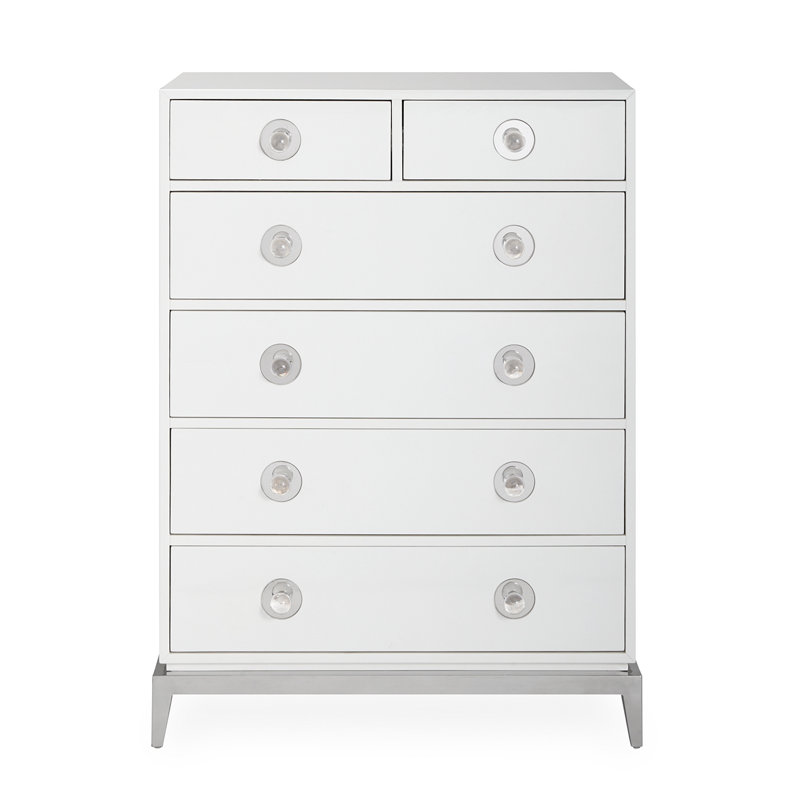 White Polished Nickel 6-Drawer Tall Chest with Soft Close