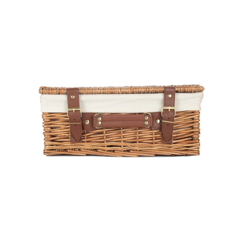Wicker Hamper Basket with Lining, 19cm H x 46cm W x 30cm D, White/Navy Blue