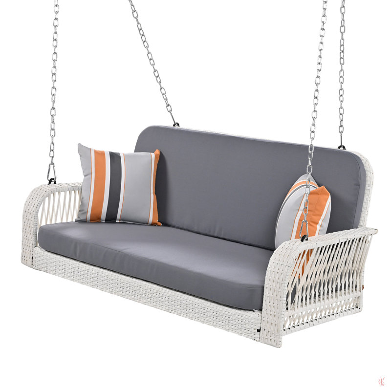 Winston Porter GO PE Wicker Porch Swing, 2-Seater Hanging Bench With Chains, Patio Furniture Swing For Backyard Garden Poolside