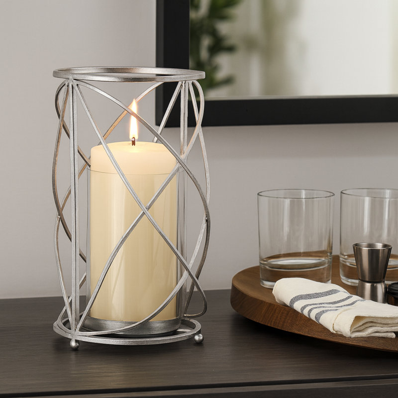 Modern Decorative Candle Holder with Glass Insert - Metal Accent Piece for Dining Table, Living Room, Patio or Entryway decor