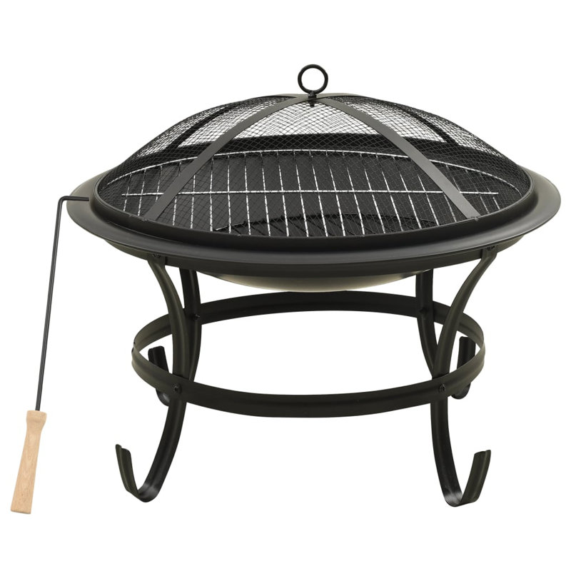 Fire Pit Fireplace for Camping Picnic Firebowl Outdoor with Poker Steel, Silver