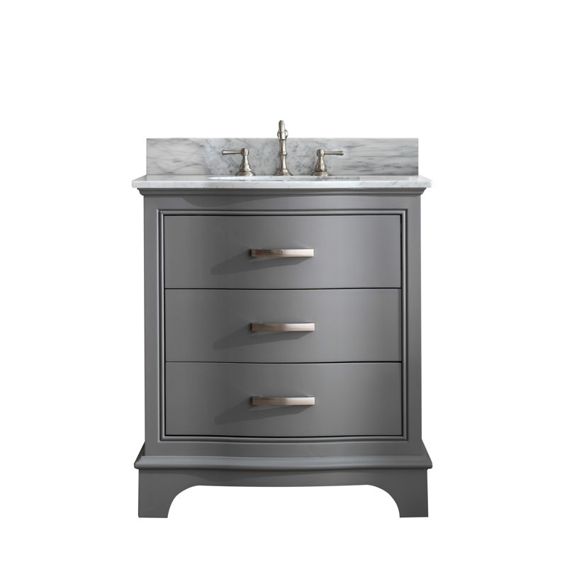 Goleta 30'' Single Bathroom Vanity with Marble Top, Gray/Brushed nickel