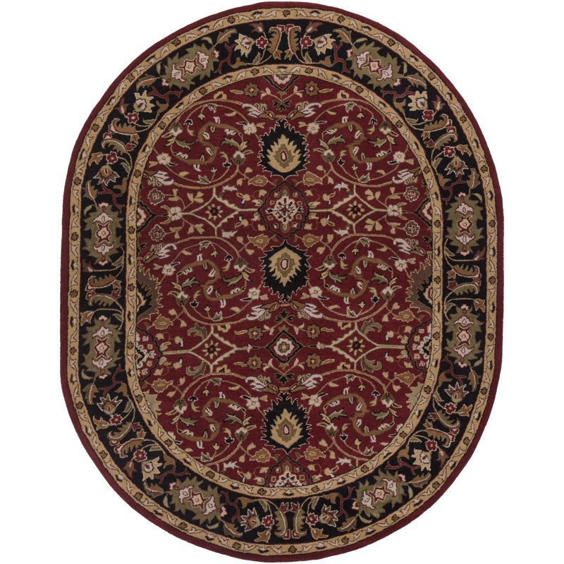 Graziani Oriental Hand-Tufted Wool Burgundy/Black Area Rug, Oval 8' x 10'