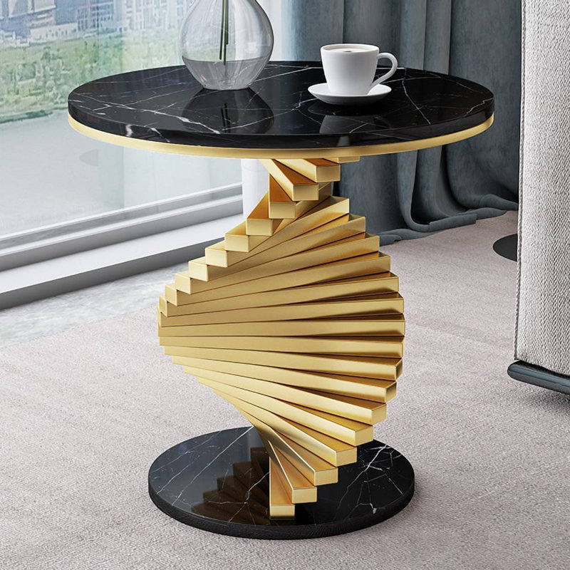 Anaum Abstract End Table Side Table, Black