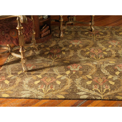 Wool Damask Area Rug in Brown