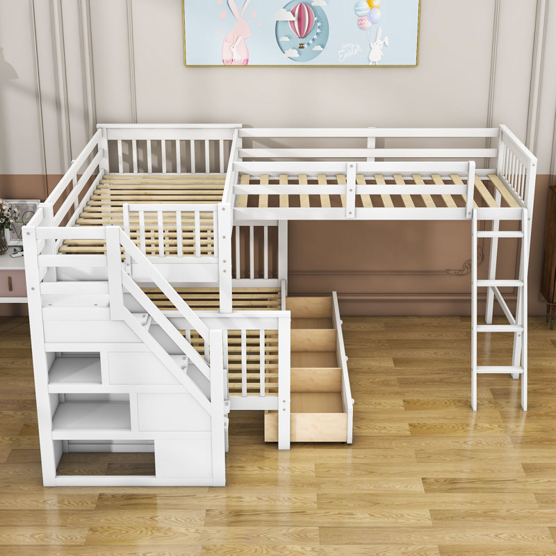 Abigayle Kids Twin Over Full Wood Bunk Bed with Drawers, White