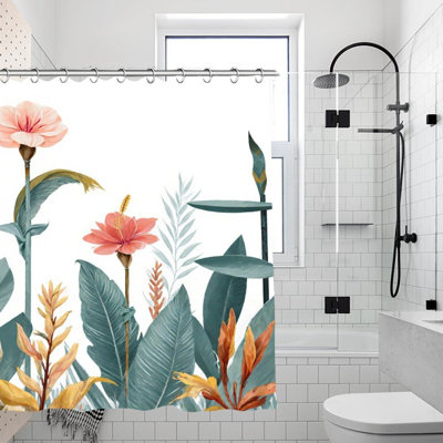 Rideaux de douche à motif floral tropical, 71 × 71