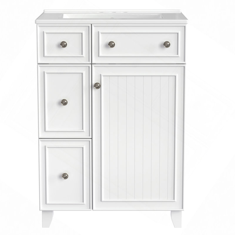 Meuble-lavabo 24 po avec lavabo en céramique, 2 tiroirs, 1 porte, Blanc / argenté