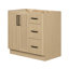 Meuble-lavabo de salle de bain avec lavabo ovale simple décalé à gauche de 91 cm (36 po) et comptoir en quartz blanc de Carrare de 3,8 cm (1,5 po) en chêne naturel-128606860-128606903