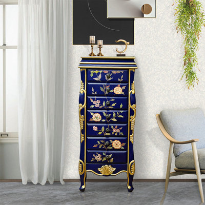 Armoire à bijoux luxueuse avec motifs floraux et miroir rabattable