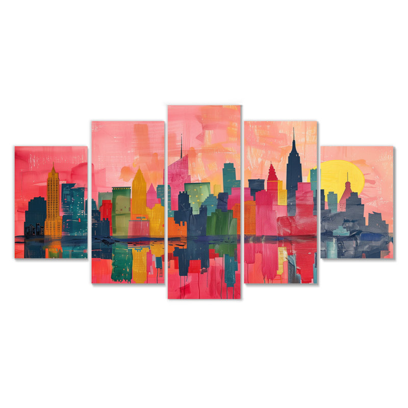 Rose, gratte-ciel de New York, ensemble d'art mural sur toile New York City