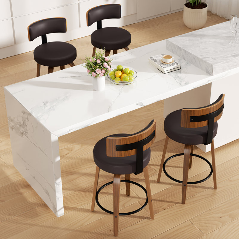 Chic Swivel Leather Upholstered Bar Stool For Ultimate Comfort And Style, Dark Brown, 4