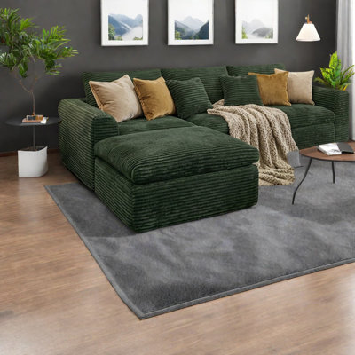 Spacious Green Corduroy Sofas, Modern Comfort With Easy Use