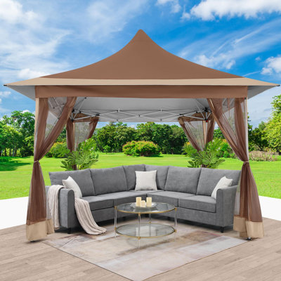 Pavillon de jardin escamotable 12 po x 12 po avec moustiquaire, toit imperméable et sacs de sable, auvent extérieur avec 4 cordes,