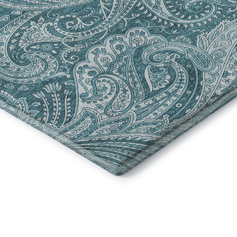 Premium Machine Washable Arnette Turquoise Rug, Rectangle 10' x 14'