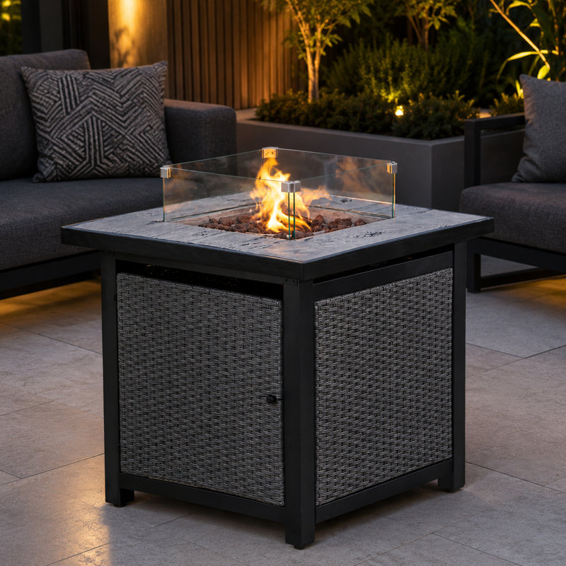 Square Concrete Propane Smokeless Fire Pit Table