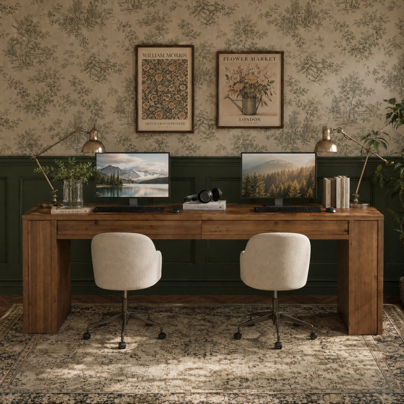 Bureau à deux places en bois massif, bureau d'ordinateur extra long de 200 cm (78,7 pouces) pour bureau à domicile