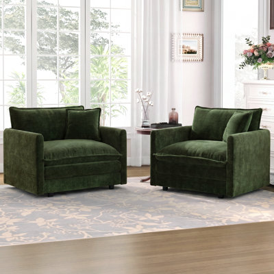 Ensemble de 2 fauteuils de salon rembourrés en chenille avec coussins décoratifs Chenille