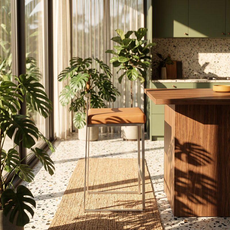 Tabouret de comptoir empilable en similicuir en acier inoxydable l 17,5 po x P 16 po x H 31 po Fuji (ensemble de 2)