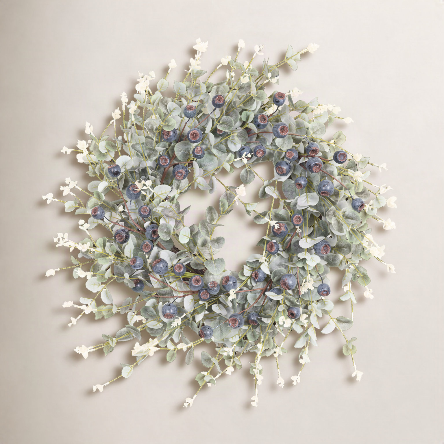 26" Handcrafted Eucalyptus, Berry No Holiday Wreath, Green/Blue