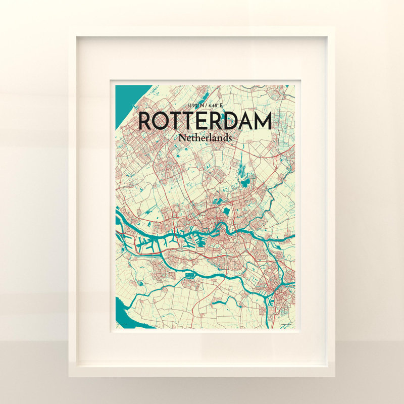 Rotterdam City Map in Tricolour 1 Piece Wall Art, 20cm H x 16cm W x 0.05cm D