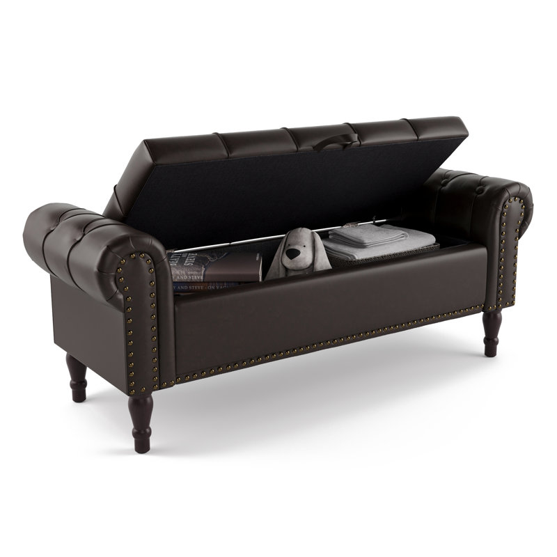 Dawsey Upholstered Storage Bench, 19.6" H x 50.7" W x 17.1" D, Dark Brown Faux Leather