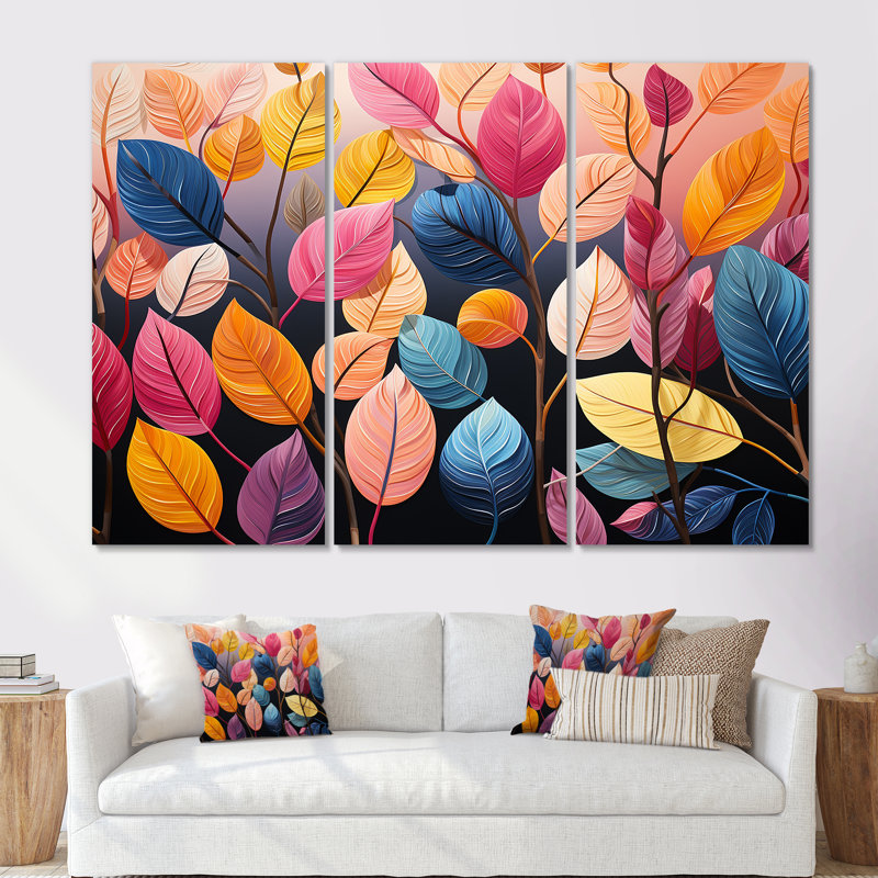 «Colorful Pastel Vibrant Foliage - Leaves», ensemble d'art sur toile, Toile tendue, H 28 po x l 36 po x P 1 po