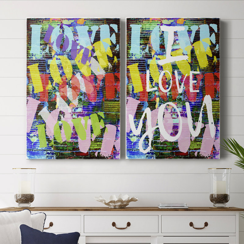 Graffiti Love I - Toile tendue avec châssis de qualité supérieure - Prêt à être accroché, H 12 po x l 16 po