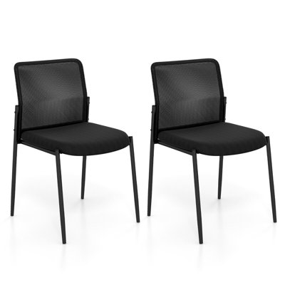 Set Of 2 Reception Chairs Stackable Office Armless Chairs Mesh Guest Chairs W/ Padded Seat