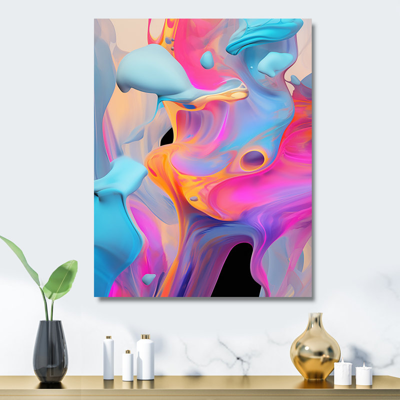 Peinture rose et bleue Fusion V - art mural abstrait en métal, H 40 po x l 30 po x P 1,5 po