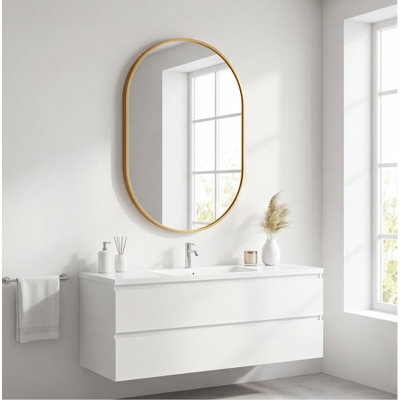 Gold 20 x 28 Inch Oval Wall Mirror with Brushed Aluminum Frame, HD Glass & Shatterproof Backing