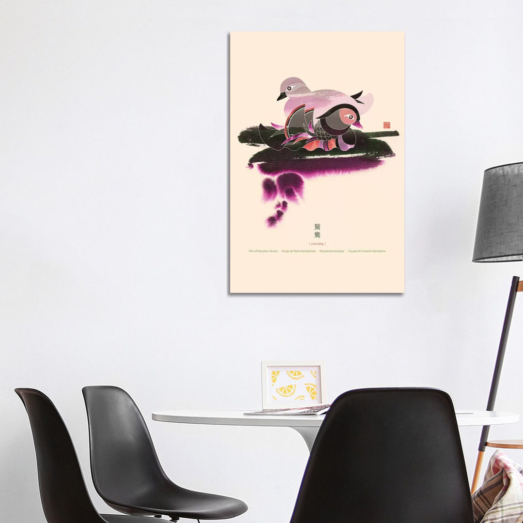 Pair Of Mandarin Ducks by Thoth Adan - Wrapped Canvas Print