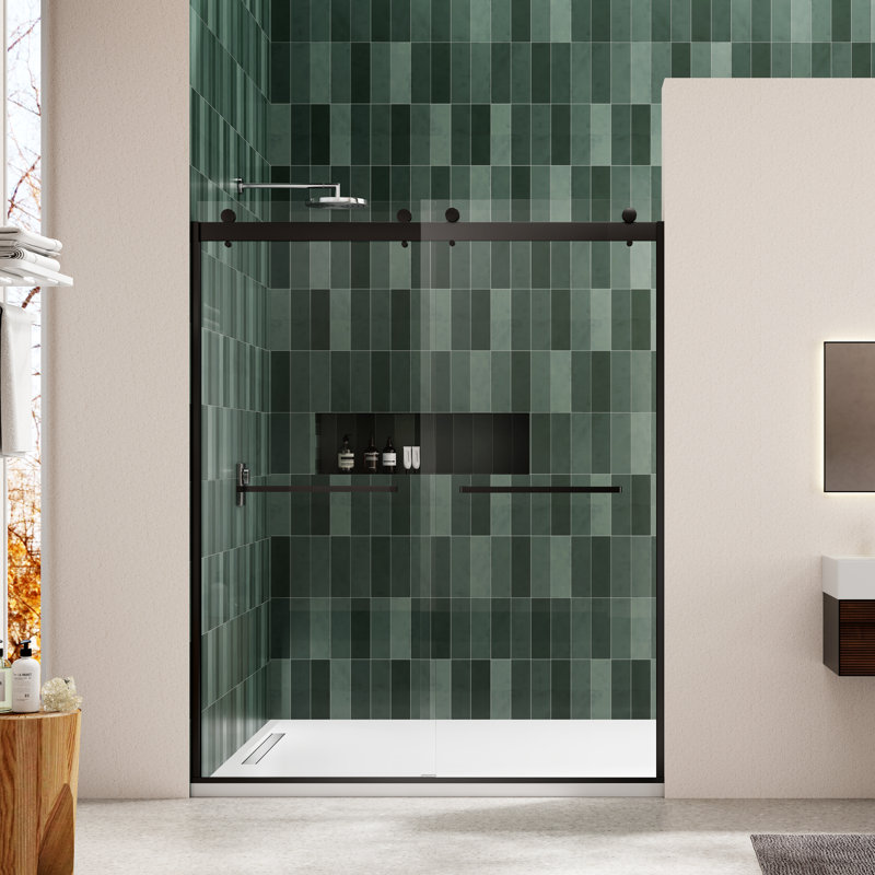 Porte de douche sans cadre de l 56 po x H 74 po, Noir mat