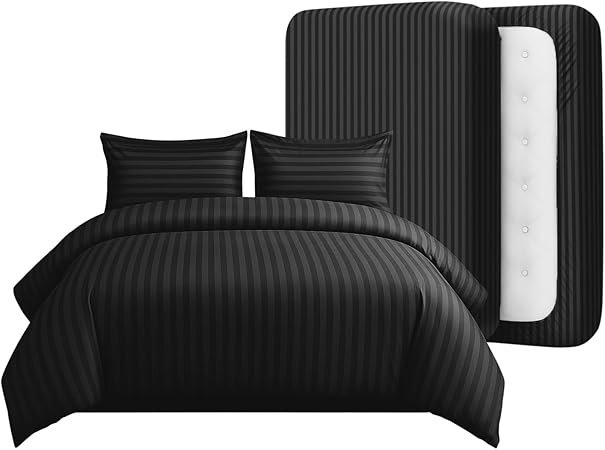 Microfiber Duvet Cover Set with Pillowcases Included, Single Duvet Cover Set + 3 Additional Pieces, Black